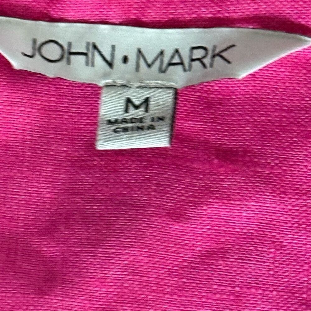 John Mark Embroidered Floral Linen Shirt 3/4 Sleeve Pink Multi Spring Summer New - Picture 10 of 12